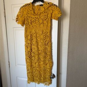 Yellow Puff Sleeve V-Neck Sheath Dress